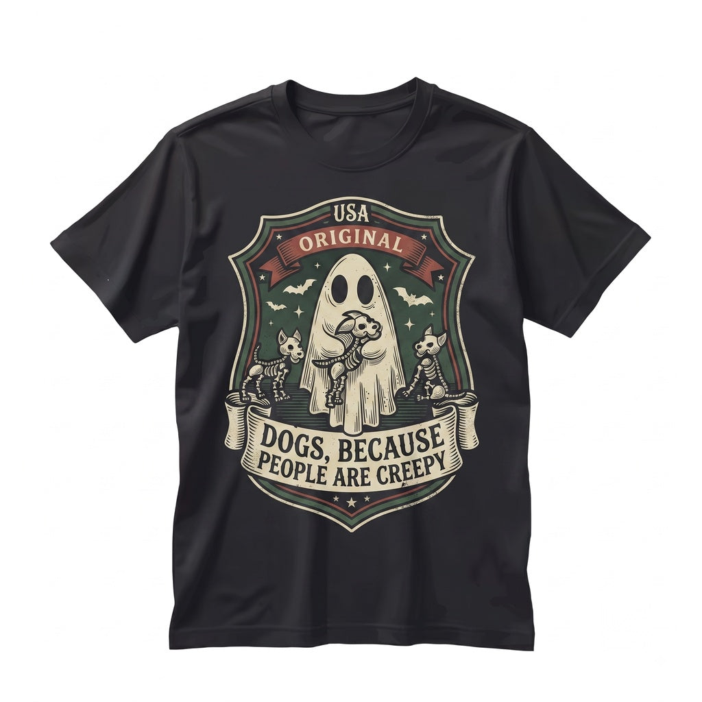 People Are Creepy Ghost Dog Skeleton Spooky Halloween Graphic Unisex TShirt