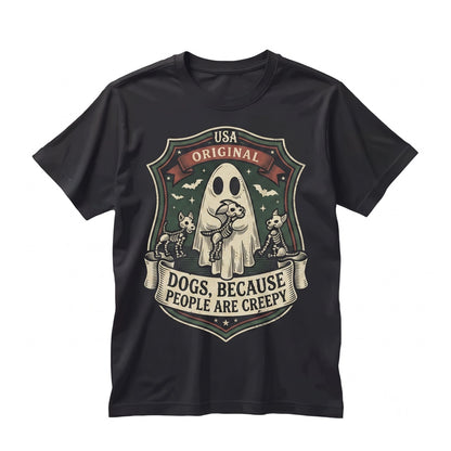 People Are Creepy Ghost Dog Skeleton Spooky Halloween Graphic Unisex TShirt