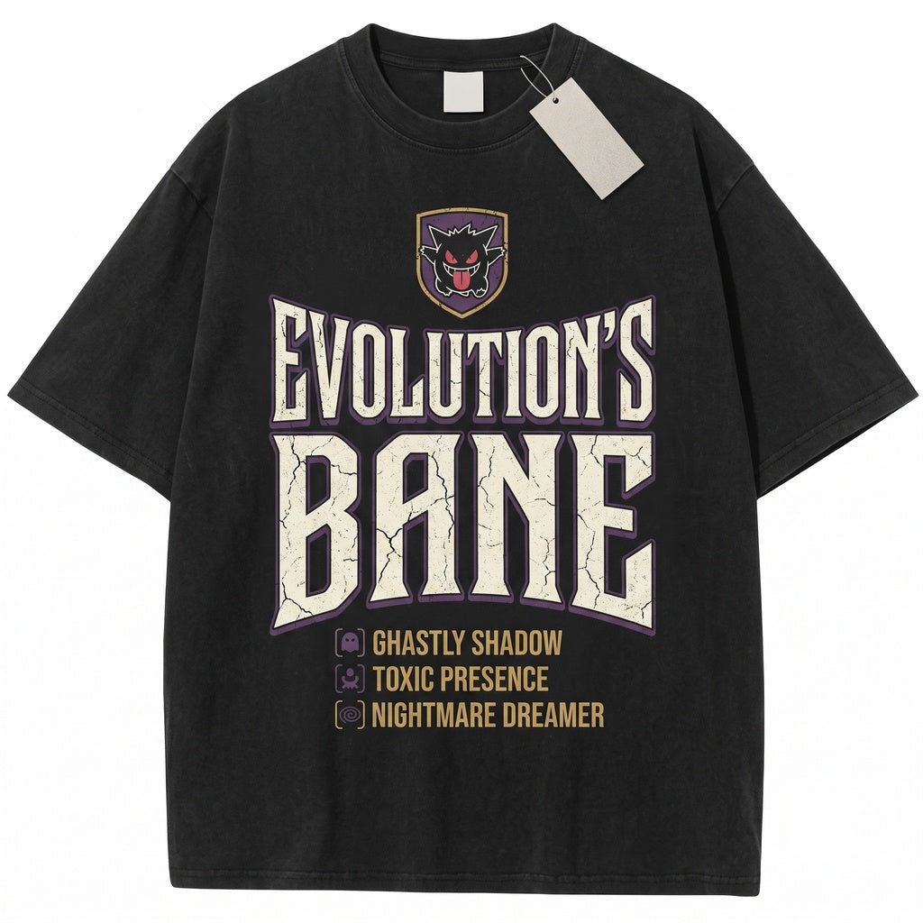 Vintage WashGengar Evolution Vintage Wash Haunter Gastly Ghost Anime Graphic Spooky Kawaii Streetwear Oversized Unisex TShirt