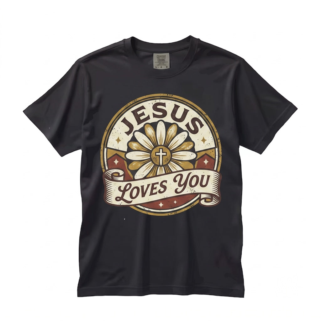 Jesus Loves You Checkered Floral Christian Faith Based Religious Unisex TShirt