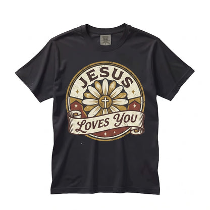 Jesus Loves You Checkered Floral Christian Faith Based Religious Unisex TShirt