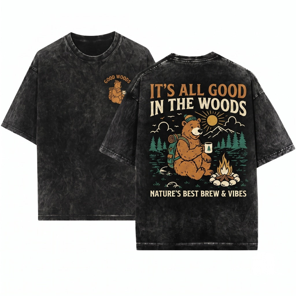 Cute Bear Camping Vintage Forest Nature Graphic Wildlife Gift Unisex Wash T-Shirt