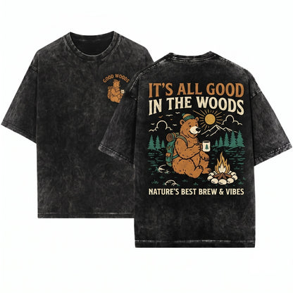 Cute Bear Camping Vintage Forest Nature Graphic Wildlife Gift Unisex Wash T-Shirt