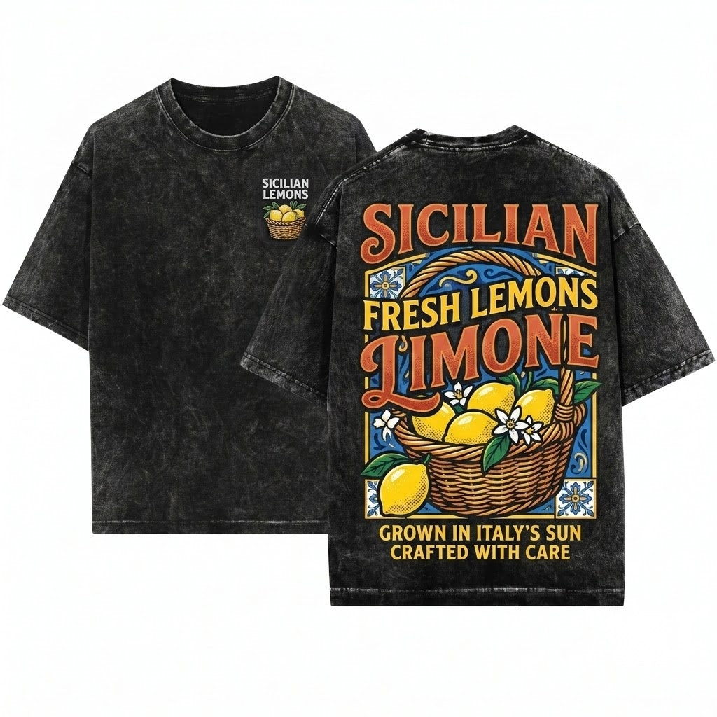Sicily Lemon Graphic Italian Vacation Unisex Wash T-Shirt