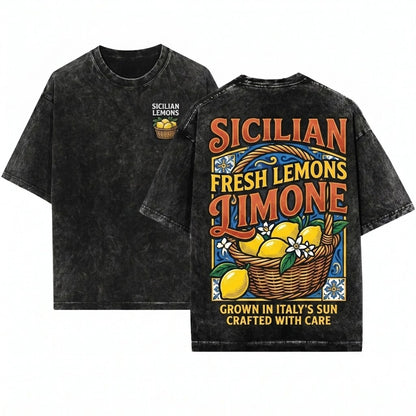 Sicily Lemon Graphic Italian Vacation Unisex Wash T-Shirt
