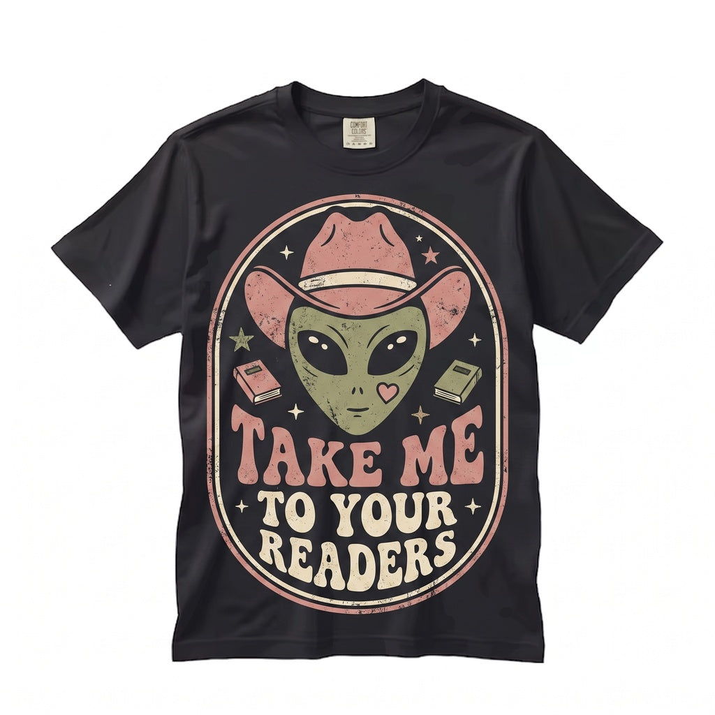 Cute Alien Reading Teacher Graphic Book Lover Classroom Whimsical School Library Style Gift Apparel Unisex TShirt
