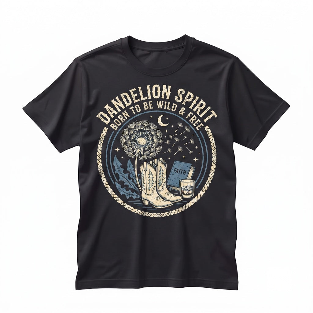Dandelion Vintage Wildflower Indie Folk Cowgirl Boots Country Aesthetic Graphic Apparel Unisex TShirt