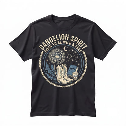 Dandelion Vintage Wildflower Indie Folk Cowgirl Boots Country Aesthetic Graphic Apparel Unisex TShirt