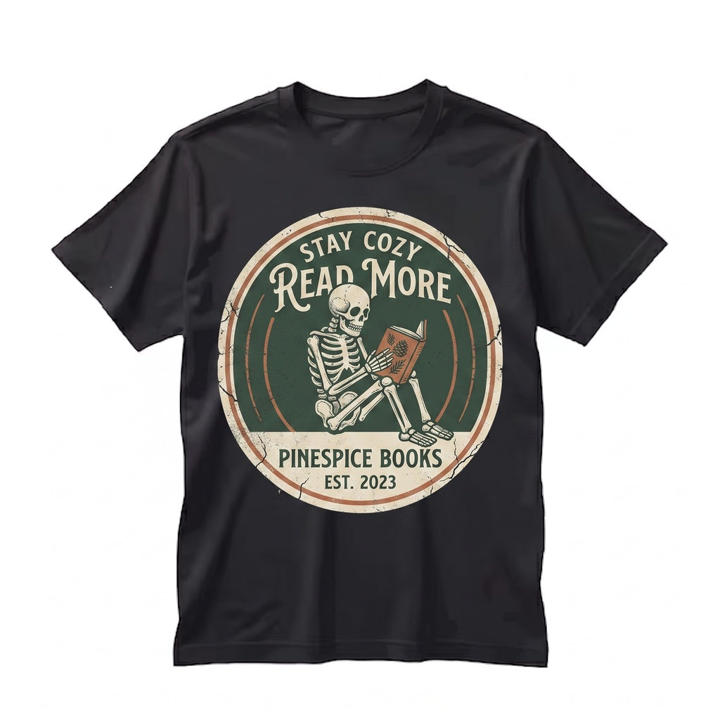 Embroidered Skeleton Reading Book Coffee Spooky Fall Vibes Boo Basket Lover Unisex TShirt
