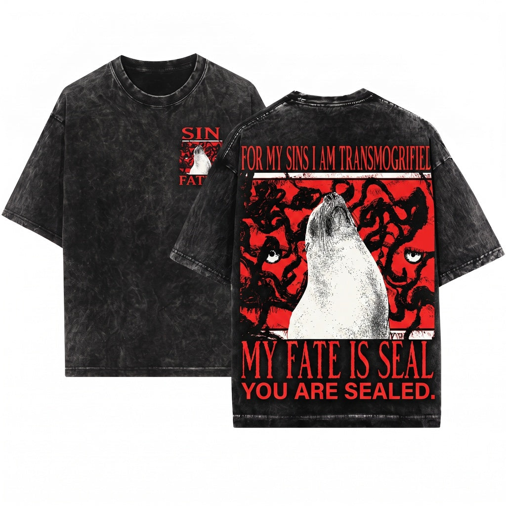 My Fate Is Sealed Cute Sea Animal Art Graphic Unisex Wash T-Shirt