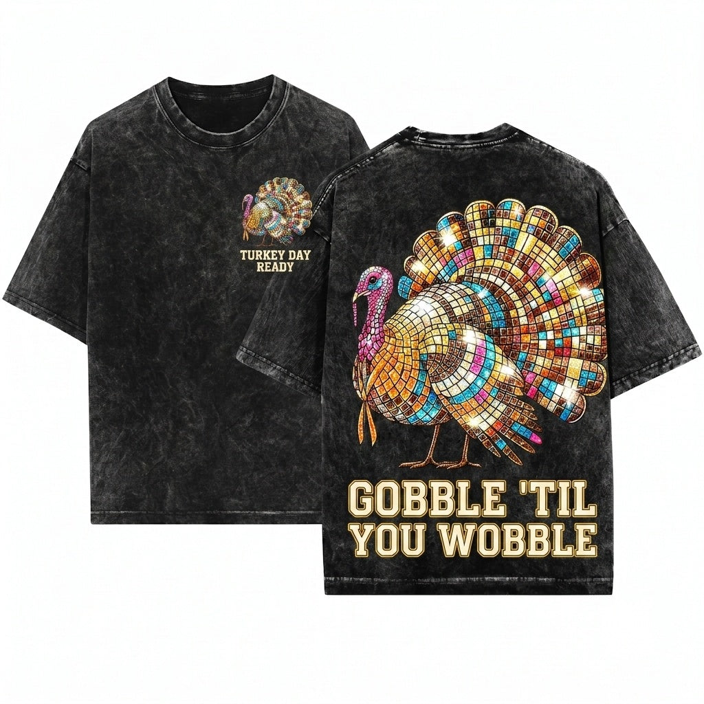 Colorful Disco Ball Turkey Thanksgiving Day Gift Lover Unisex Wash T-Shirt