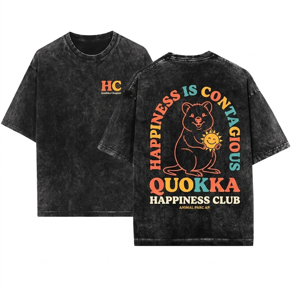 Cute Quokka Happiness Club Animal Graphic Vintage Girlfriend Gift Unisex Wash T-Shirt