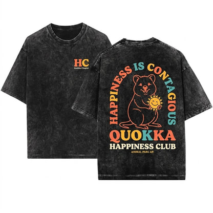 Cute Quokka Happiness Club Animal Graphic Vintage Girlfriend Gift Unisex Wash T-Shirt