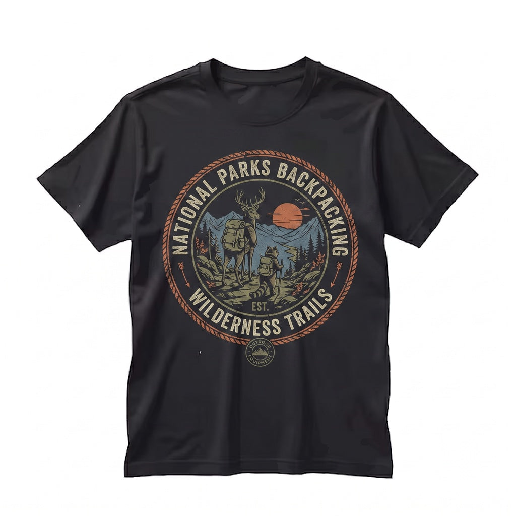 Vintage Retro Wildlife Graphic Deer Raccoon Mountain Outdoor Adventure Nature Gift Unisex TShirt