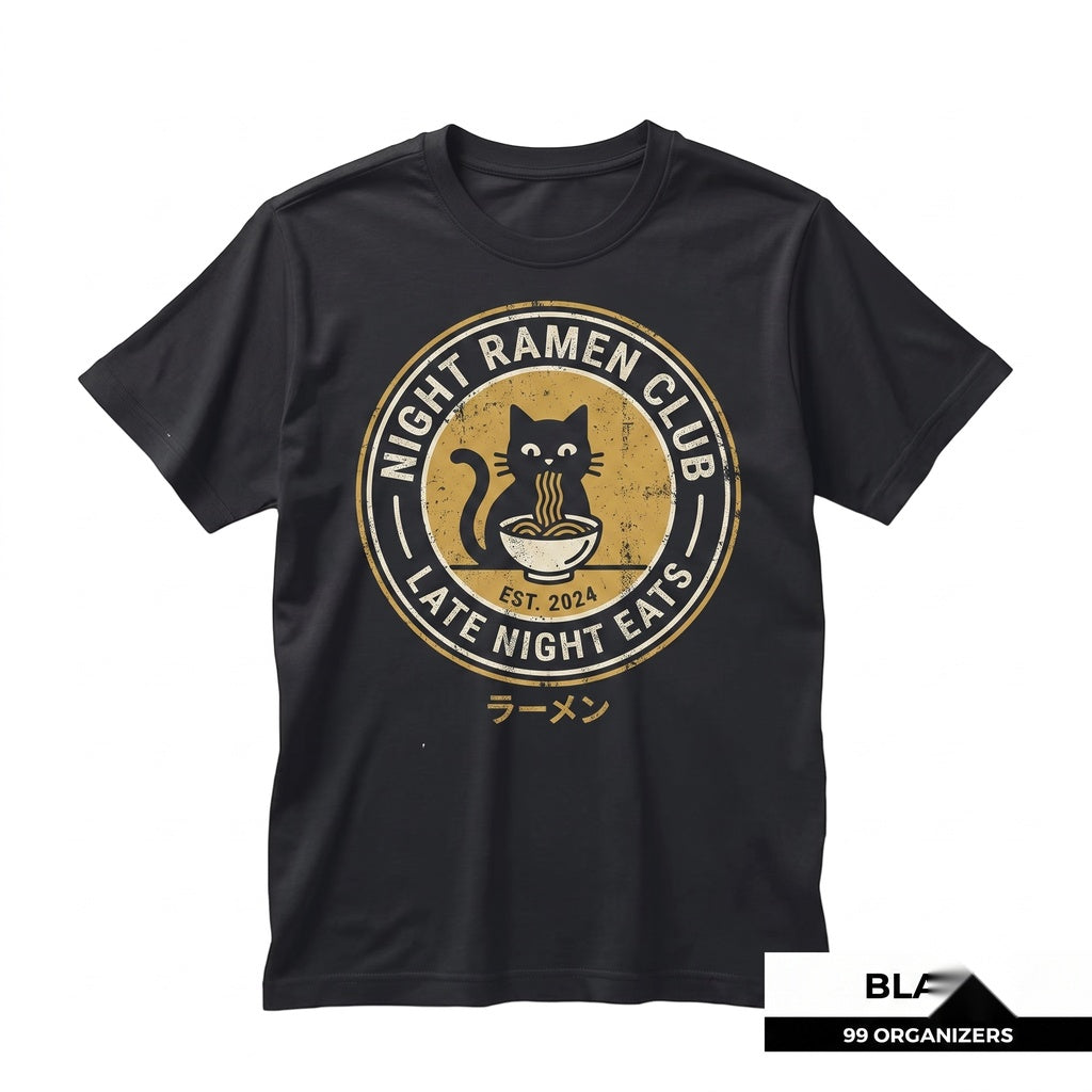 Black Cat Ramen Graphic Funny Japanese Noodle Vintage Foodie Gift Unisex TShirt
