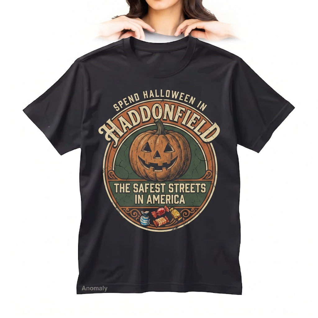 Retro Halloween Haddonfield Horror Movie Graphic Black Orange Slasher Unisex TShirt