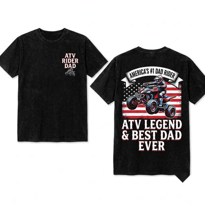 Best ATV Dad Ever American Flag Off Road Quad Father Gift Unisex Wash T-Shirt