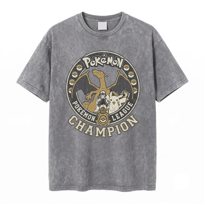Ash Ketchum Charizard Vintage Wash Pikachu Anime Graphic Retro 2-Sided Oversized Manga Fan Gift Unisex TShirt