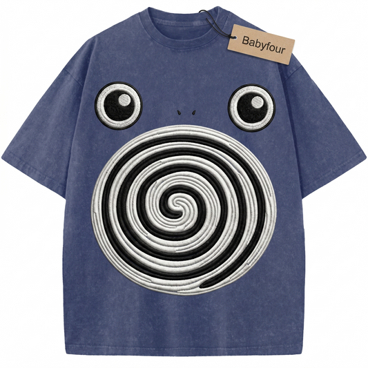 Vintage Blue Spiral Belly Water Monster Graphic Unisex Tshirt, Retro 90s Anime Pocket Creature Tee