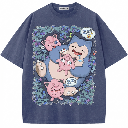 Vintage Sleepy Giant vs Pink Singer Graphic Tee - Retro Anime Creature Unisex T-Shirt