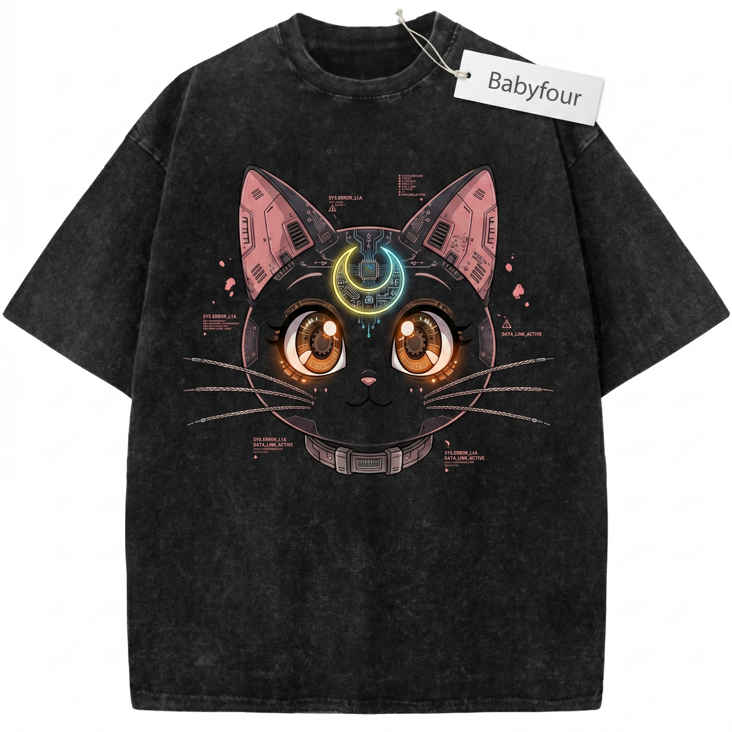 Vintage Crescent Moon Black Cat Unisex T-Shirt - Retro 90s Magical Girl Anime Graphic Tee