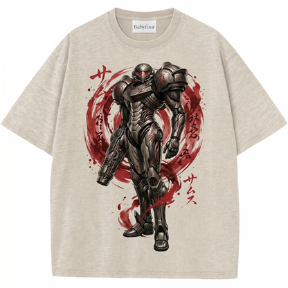 Vintage Space Bounty Hunter Armor Graphic Unisex Tshirt, Retro Sci-Fi Video Game Tee