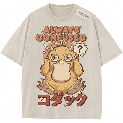 Vintage Confused Yellow Duck Anime Shirt, Retro Japanese Cartoon Graphic Tee, Unisex Tshirt