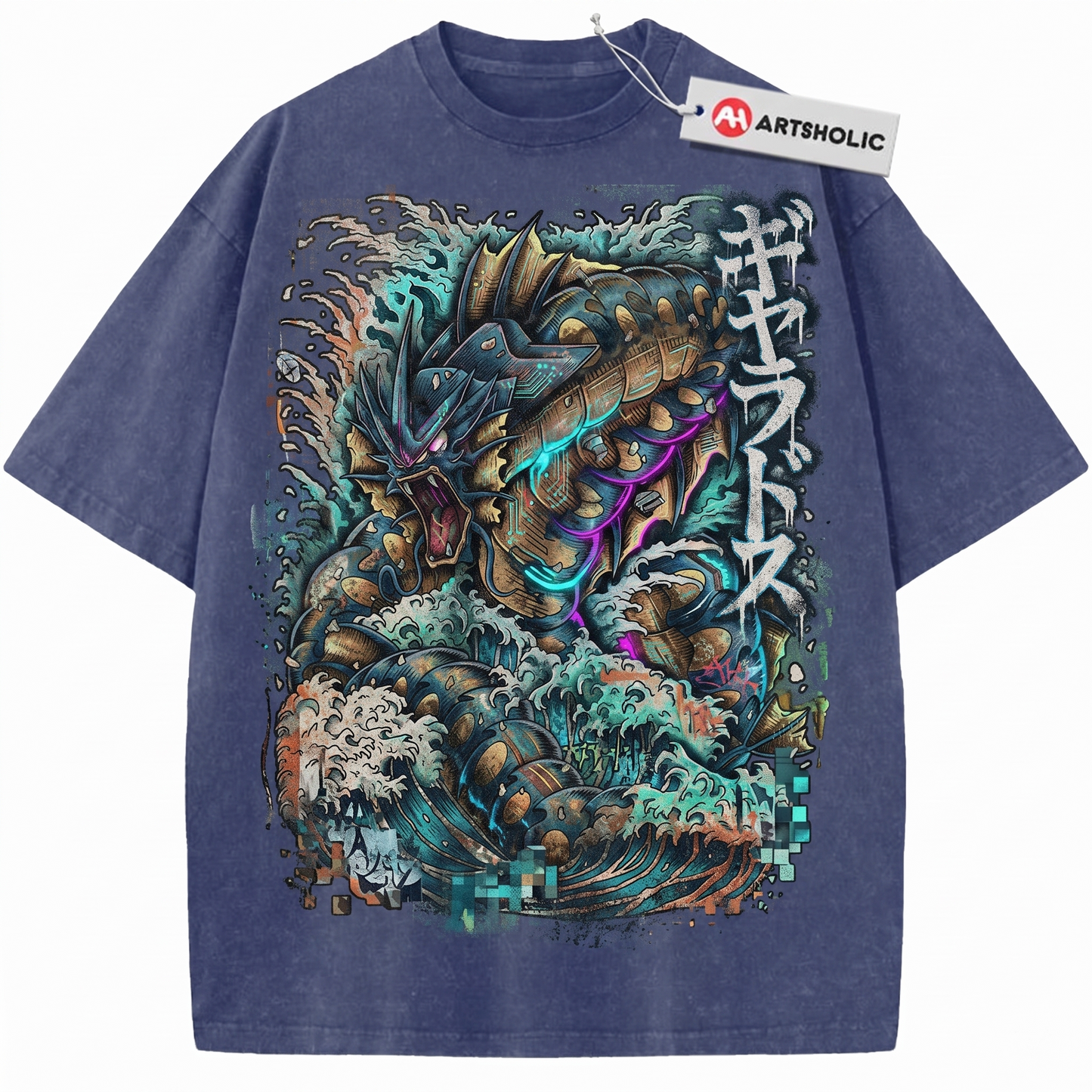 Vintage Japanese Anime Blue Water Dragon Unisex T-Shirt Retro Sea Monster Graphic Tee