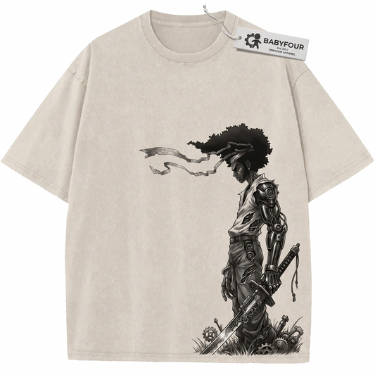 Retro Afro Swordsman Graphic Tee - Vintage Aesthetic Anime Unisex T-Shirt