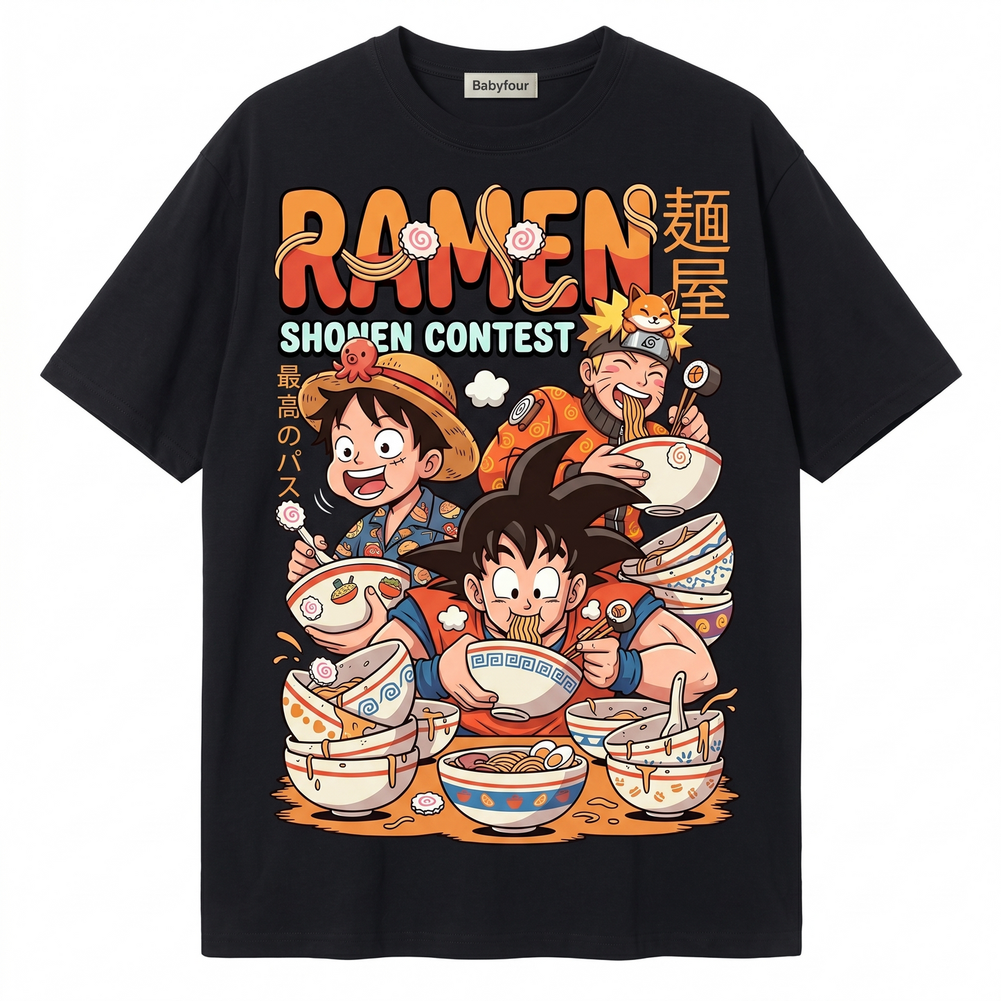 Vintage Shonen Ramen Contest Anime Graphic Unisex Tshirt - Retro Ninja Pirate Fighter Noodle Tee