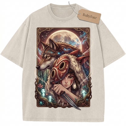 Vintage Wolf Princess Forest Spirit Anime Unisex T-Shirt - Retro Japanese Animation Graphic Tee