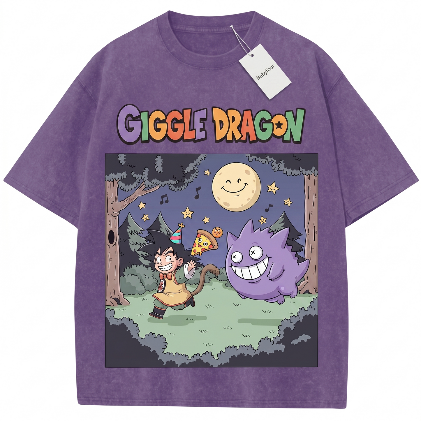 Vintage 90s Anime Crossover Unisex T-Shirt - Spooky Purple Ghost Monster & Monkey Tail Fighter Graphic Tee