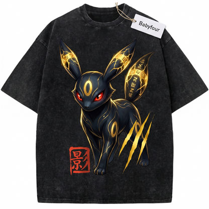 Vintage Shadow Ring Creature Graphic Tee - Retro Japanese Anime Monster Unisex T-Shirt