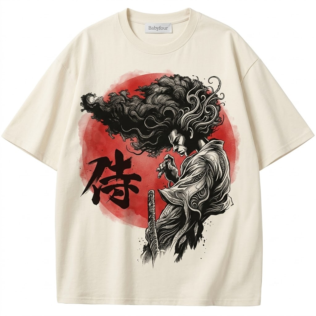 Retro Afro Swordsman Anime Graphic Unisex T-Shirt - Vintage Japanese Warrior Tee