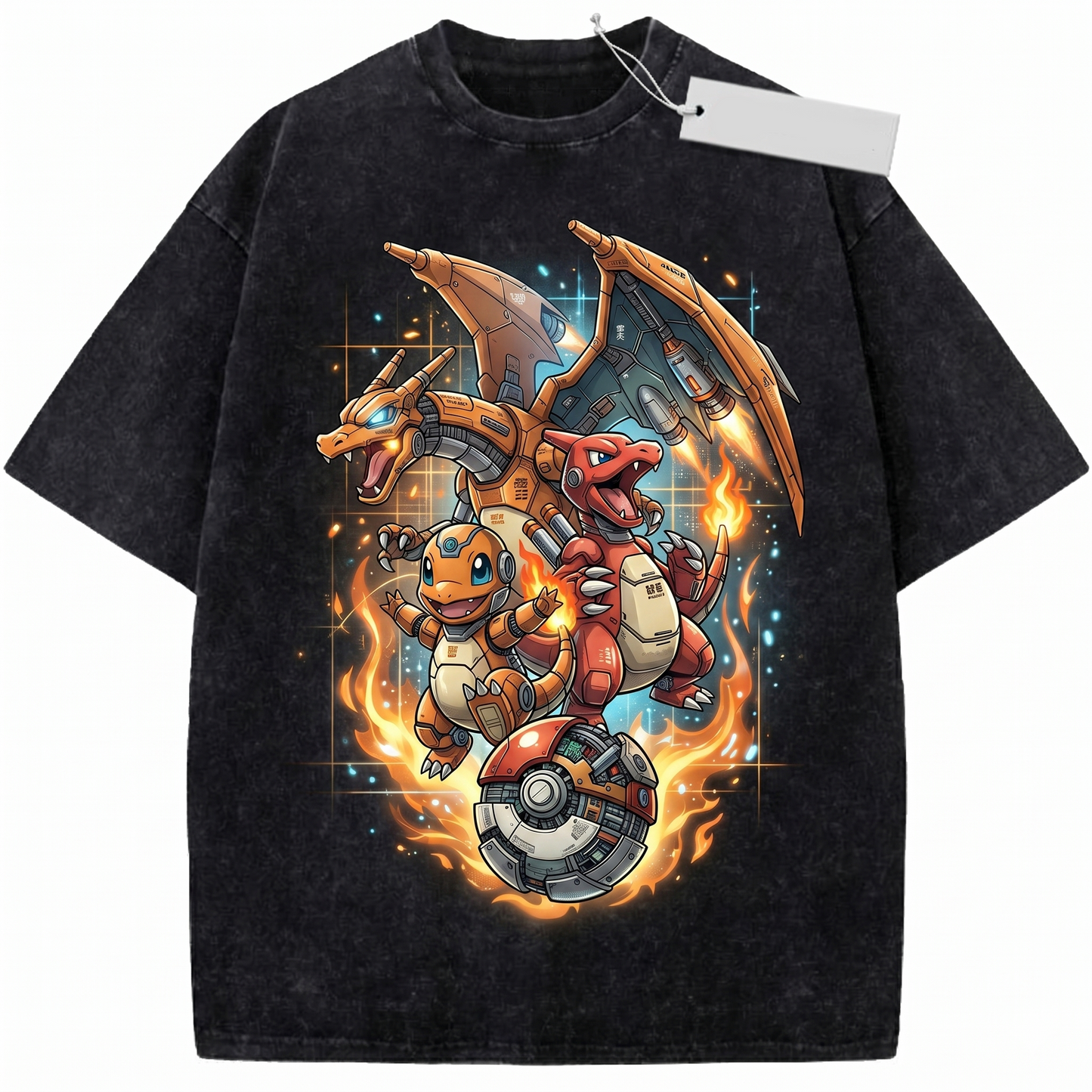 Vintage Fire Lizard Evolution Anime Graphic Unisex Tshirt, Retro Pocket Monster Starter Tee