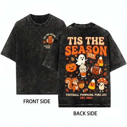 Cute Cozy Autumn Fall Halloween Pumpkin Ghost Football Coffee Candy Corn Doodles Unisex Wash T-Shirt