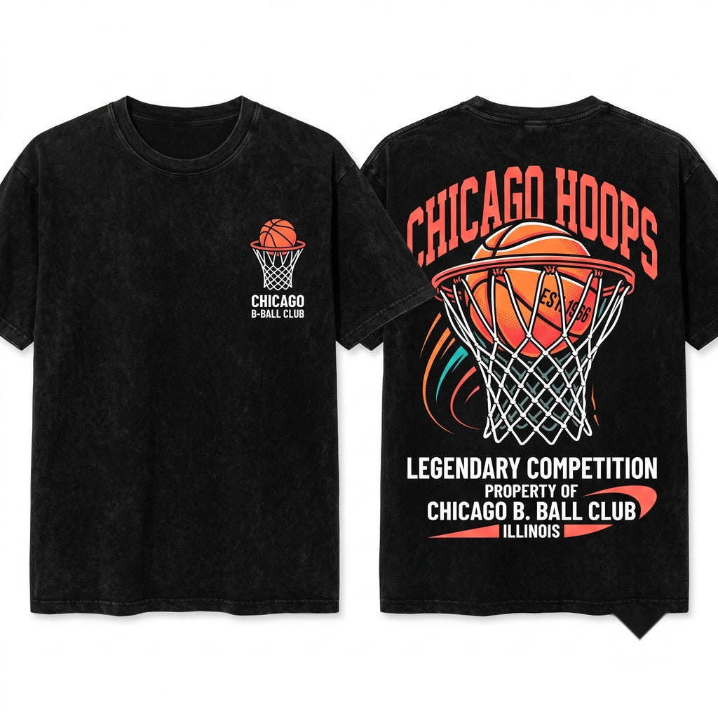 Retro Chicago Basketball Vintage Game Day Graphic Unisex Wash T-Shirt