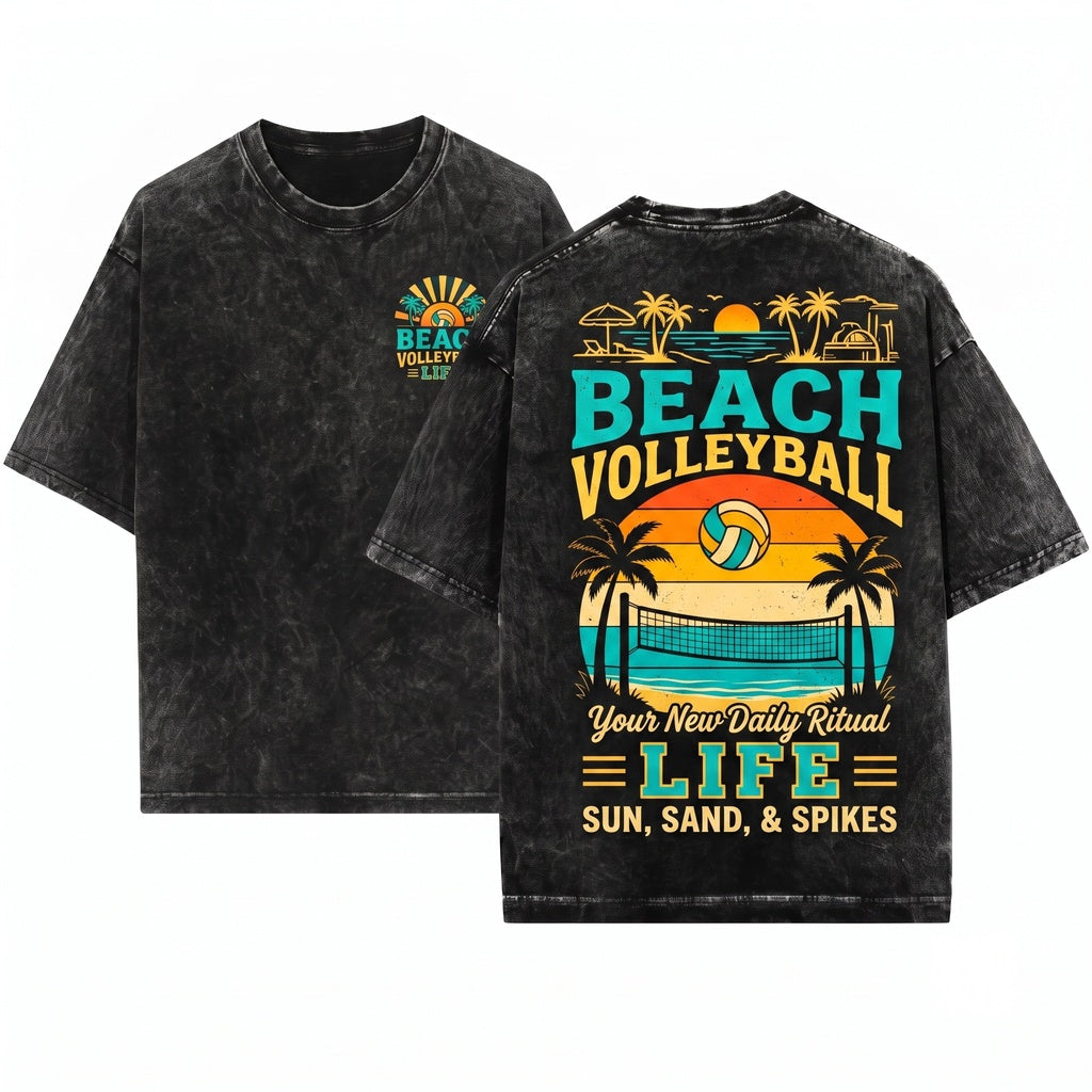Beach Volleyball Player Coach Ocean Sports Lover Gift Athlete Graphic Unisex Wash T-Shirt