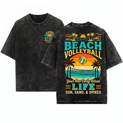 Beach Volleyball Player Coach Ocean Sports Lover Gift Athlete Graphic Unisex Wash T-Shirt