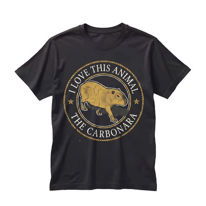 Cute Capybara Eating Carbonara Pasta Graphic Cotton Crewneck Apparel Unisex TShirt