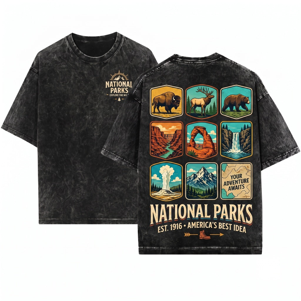 Explore Wild National Parks Vintage Nature Graphic Retro Hiking Camping Adventure Travel Gift Unisex Wash T-Shirt