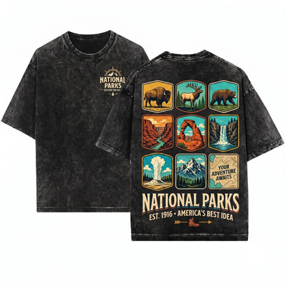 Explore Wild National Parks Vintage Nature Graphic Retro Hiking Camping Adventure Travel Gift Unisex Wash T-Shirt