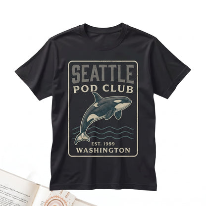 Seattle Pod Club Embroidered Orca Whale Pacific Northwest PNW Marine Life Gift 1717 Unisex TShirt