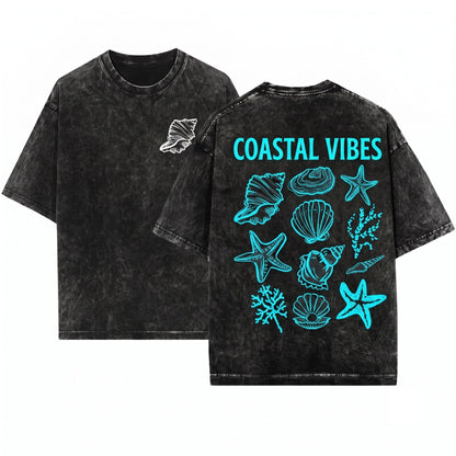 Cute Women Seashell Ocean Beach Summer Vacation Travel Gift Unisex Wash T-Shirt