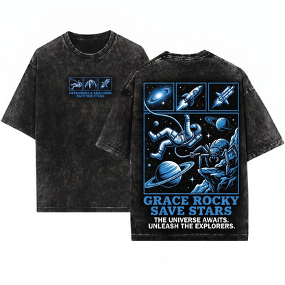 Project Hail Mary Grace Rocky Embroidered Crewneck Save Stars Trio Sci Fi Space Apparel Gift Movie Fan Unisex Wash T-Shirt