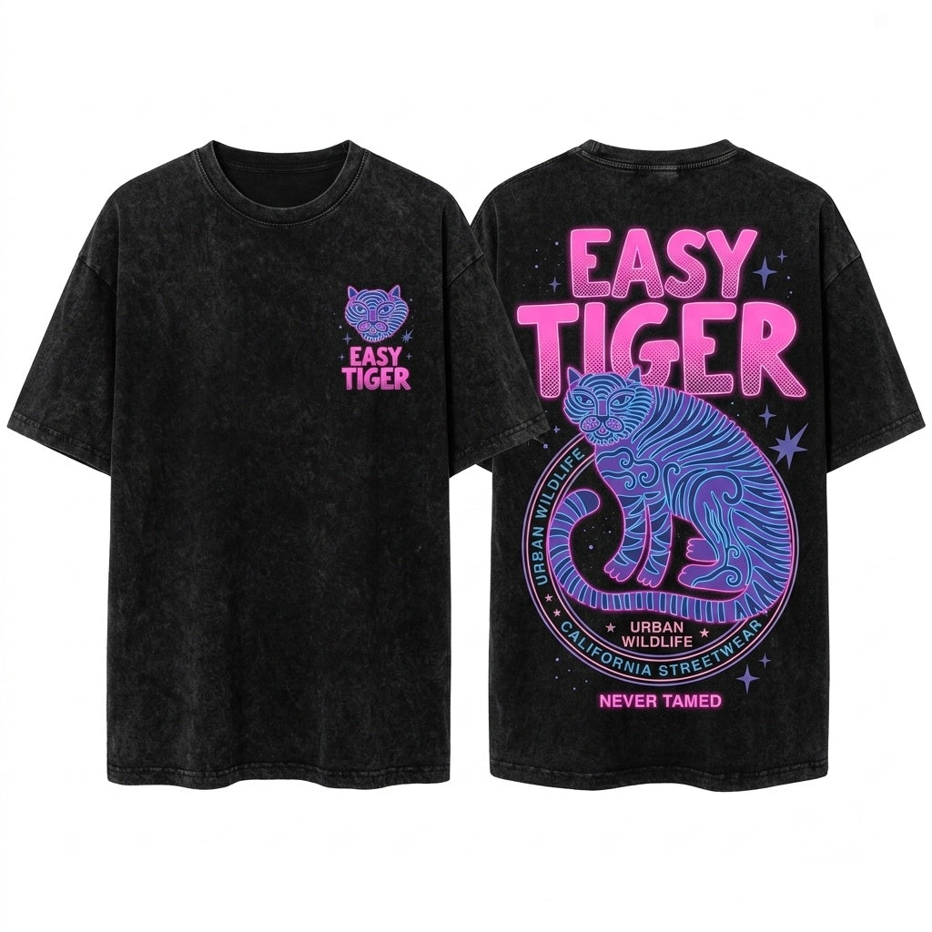 Trendy Boho Easy Retro Tiger Graphic Cool Women Unisex Wash T-Shirt