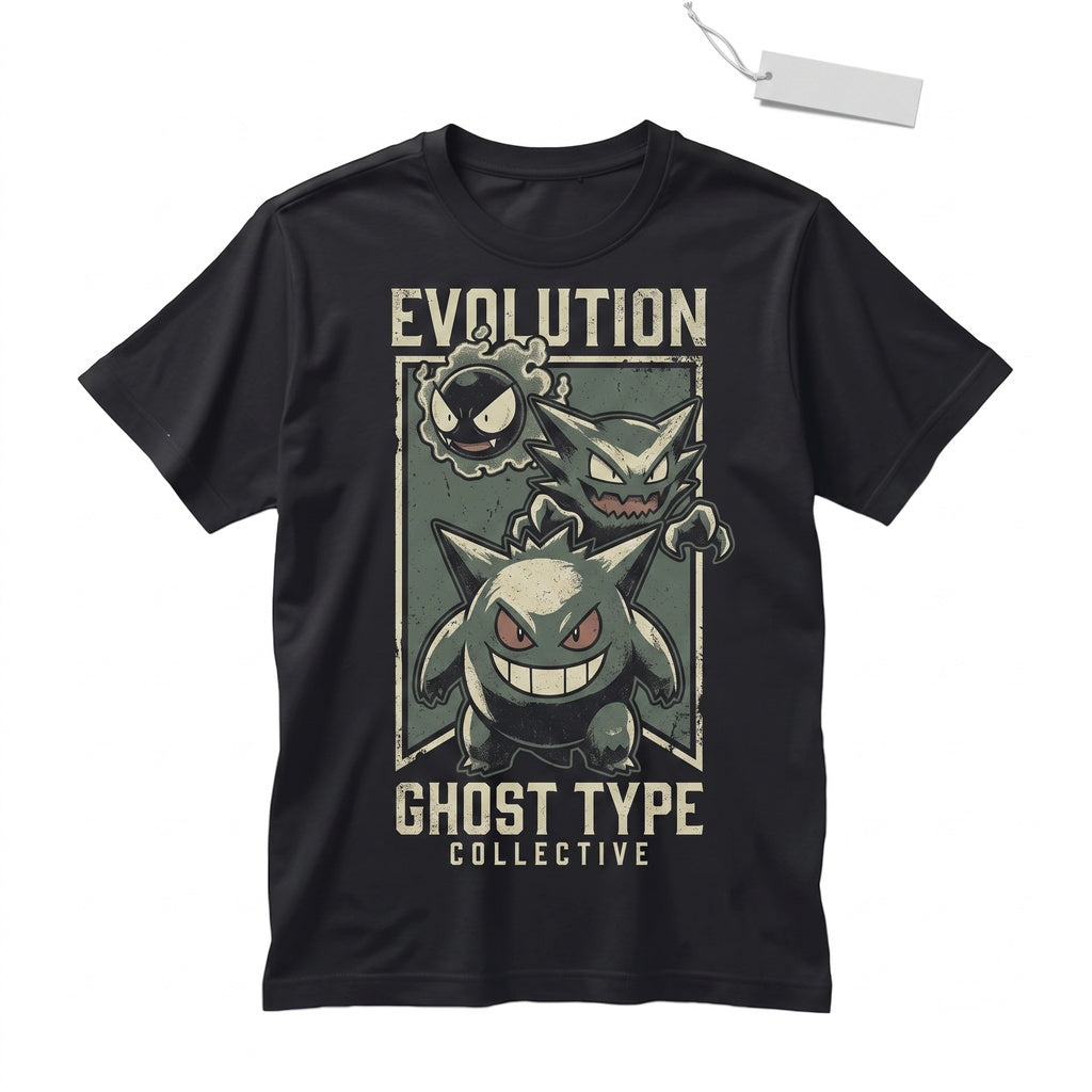 Vintage Wash Gengar Gastly Haunter Evolution Graphic Retro Cute Anime Streetwear Oversized Two-Sided Unisex TShirt