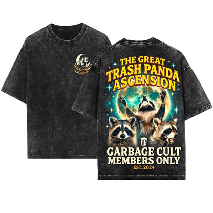 Funny Vintage Three Raccoons Moon Graphic Oversized Unisex Wash T-Shirt
