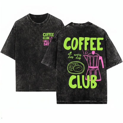 Retro Coffee Club Lover Aesthetic Foodie Trendy Gift Unisex Wash T-Shirt