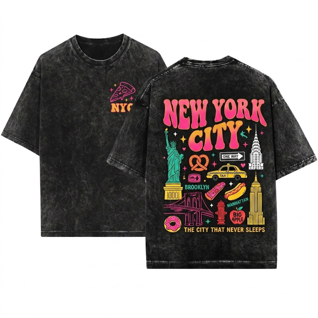 New York City NYC Aesthetic Travel Vacation Womens Top Gift for Her Unisex Wash T-Shirt
